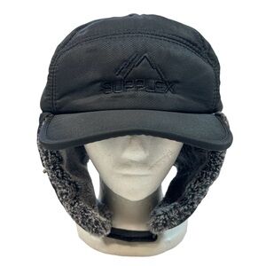 Supplex Adult OSFA Trapper Hat Aviator Winter Faux Fur Cap Lining Ear Flaps Blk